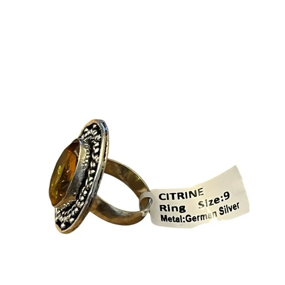 Ladies Size 9 Citrine Cocktail Ring Oval Ornate Statement Costume Jewelry NWT